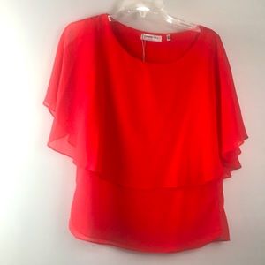 PATRIZIA LUCA XS ORANGE CAPE PONCHO BLOUSE SHEER